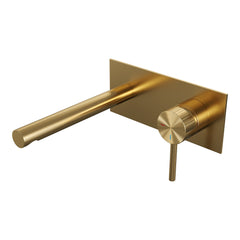 Brauer Stripe inbouw wastafelkraan - rechte uitloop - achterplaat - hendel 1 rechts - Geborsteld Goud PVD