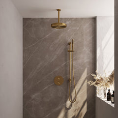 Brauer Stripe inbouw regendoucheset rond - 20cm plafondbuis - staafhanddouche - glijstang - Geborsteld Goud PVD