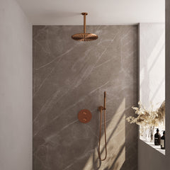 Brauer Edition inbouw regendoucheset 3-weg rond - 30cm hoofddouche - plafondarm - staafhanddouche - wandhouder - Geborsteld Koper PVD