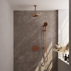 Brauer Edition inbouw regendoucheset 3-weg rond - 20cm hoofddouche - plafondarm - 3 standen handdouche - glijstang - Geborsteld Koper PVD