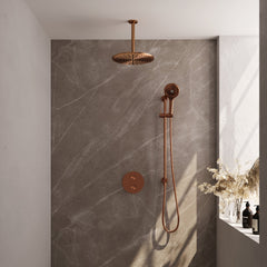 Brauer Edition inbouw regendoucheset 3-weg rond - 30cm hoofddouche - plafondarm - 3 standen handdouche - glijstang - Geborsteld Koper PVD