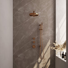 Brauer Stripe inbouw regendoucheset met 2 stopkranen - rechte wandarm - staafhanddouche - glijstang - Geborsteld Koper PVD