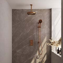 Brauer Stripe thermostatische inbouw regendouche rechthoekig - 20cm plafondbuis - 3-standen handdouche - glijstang - Geborsteld Koper PVD