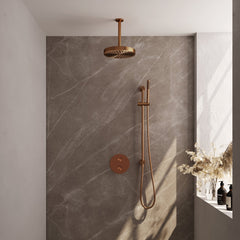Brauer Stripe inbouw regendoucheset rond - 20cm plafondbuis - staafhanddouche - glijstang - Geborsteld Koper PVD