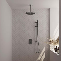 Brauer Edition inbouwset met 3-weg thermostaat - hoofddouche 30cm - plafondbuis 20cm - staafhanddouche - glijstang met aansluitbocht - Geborsteld Gunmetal PVD