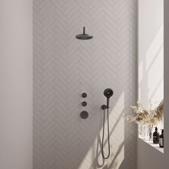 Brauer Edition thermostatische inbouw doucheset - hoofddouche 20cm - wandarm gebogen - ronde handdouche - Geborsteld Gunmetal PVD