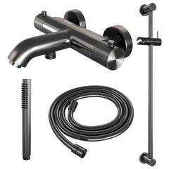 Brauer Carving badthermostaat Glijstangset - staafhanddouche - Geborsteld Gunmetal PVD
