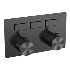 Brauer Carving 3-weg inbouwthermostaat met drukknoppen - Geborsteld Gunmetal PVD