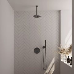 Brauer Edition inbouw regendoucheset 3-weg rond - 20cm hoofddouche - plafondarm - staafhanddouche - wandhouder - Geborsteld Gunmetal PVD