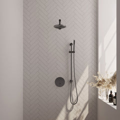 Brauer Edition inbouw regendoucheset 3-weg rond - 20cm hoofddouche - rechte wandarm - staafhanddouche - glijstang - Geborsteld Gunmetal PVD