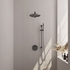 Brauer Edition inbouw regendoucheset 3-weg rond - 30cm hoofddouche - rechte wandarm - staafhanddouche - glijstang - Geborsteld Gunmetal PVD