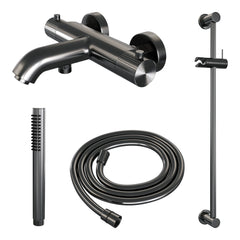 Brauer Stripe opbouw bad thermostaatkraan glijstangset - met staafhanddouche - Geborsteld Gunmetal PVD