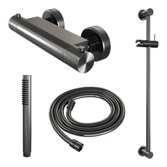 Brauer Stripe opbouw glijstangset - staafhanddouche - Geborsteld Gunmetal PVD