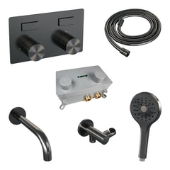 Brauer Stripe inbouw badthermostaat met drukknoppen en uitloop - 3-standen handdouche - Geborsteld Gunmetal PVD