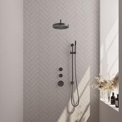 Brauer Stripe inbouw regendoucheset met 2 stopkranen - gebogen wandarm - staafhanddouche - glijstang - Geborsteld Gunmetal PVD