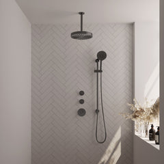 Brauer Stripe inbouw regendoucheset met 2 stopkranen - 20cm plafondbuis - 3-standen handdouche - glijstang - Geborsteld Gunmetal PVD