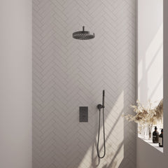 Brauer Stripe thermostatische inbouw regendouche rechthoekig - gebogen wandarm - staafhanddouche - wandhouder - Geborsteld Gunmetal PVD