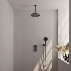 Brauer Stripe thermostatische inbouw regendouche rechthoekig - 20cm plafondbuis - 3-standen handdouche - wandhouder - Geborsteld Gunmetal PVD