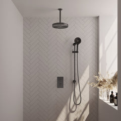 Brauer Stripe thermostatische inbouw regendouche rechthoekig - 20cm plafondbuis - 3-standen handdouche - glijstang - Geborsteld Gunmetal PVD
