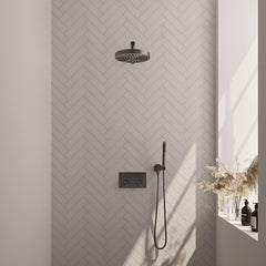 Brauer Stripe inbouw regendoucheset met drukknoppen - rechte wandarm - staafhanddouche - wandhouder - Geborsteld Gunmetal PVD