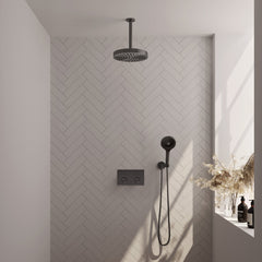 Brauer Stripe inbouw regendoucheset met drukknoppen - 20cm plafondbuis - 3-standen handdouche - wandhouder - Geborsteld Gunmetal PVD