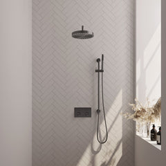 Brauer Stripe inbouw regendoucheset met drukknoppen - gebogen wandarm - staafhanddouche - glijstang - Geborsteld Gunmetal PVD