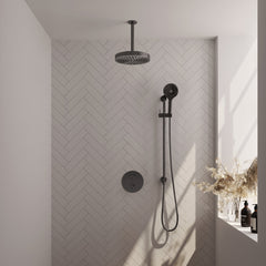 Brauer Stripe inbouw regendoucheset rond - 20cm plafondbuis - 3-standen handdouche - glijstang - Geborsteld Gunmetal PVD