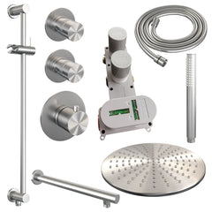Brauer Edition thermostatische inbouw doucheset - geborsteld RVS PVD - hoofddouche 30cm - wandarm - staafhanddouche - Glijstang - geborsteld RVS PVD