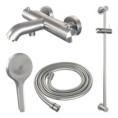 Brauer Stripe opbouw bad thermostaatkraan glijstangset - met 3-standen handdouche - geborsteld RVS PVD