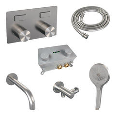 Brauer Stripe inbouw badthermostaat met drukknoppen en uitloop - 3-standen handdouche - geborsteld RVS PVD
