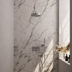 Brauer Stripe inbouw regendoucheset met drukknoppen - gebogen wandarm - staafhanddouche - wandhouder - geborsteld RVS PVD