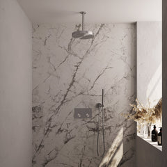 Brauer Stripe inbouw regendoucheset met drukknoppen - 20cm plafondbuis - staafhanddouche - wandhouder - geborsteld RVS PVD