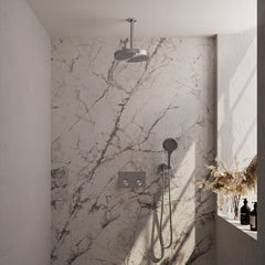 Brauer Stripe inbouw regendoucheset met drukknoppen - 20cm plafondbuis - 3-standen handdouche - wandhouder - geborsteld RVS PVD