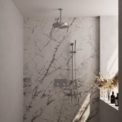Brauer Stripe inbouw regendoucheset met drukknoppen - 20cm plafondbuis - staafhanddouche - glijstang - geborsteld RVS PVD