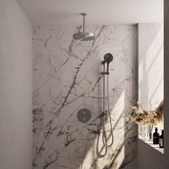 Brauer Stripe inbouw regendoucheset rond - 20cm plafondbuis - 3-standen handdouche - glijstang - geborsteld RVS PVD