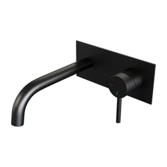 Brauer Carving inbouw wastafelkraan - gebogen uitloop - achterplaat - hendel rechts - Geborsteld Gunmetal PVD - 5-GM-004-B6