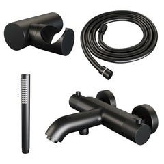 Brauer Carving badthermostaat met badset - staafhanddouche - Mat Zwart