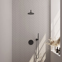 Brauer Edition inbouw regendoucheset 3-weg rond - 20cm hoofddouche - gebogen wandarm - staafhanddouche - wandhouder - Mat Zwart