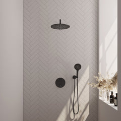 Brauer Edition inbouw regendoucheset 3-weg rond - 30cm hoofddouche - gebogen wandarm - 3 standen handdouche - wandhouder - Mat Zwart