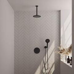 Brauer Edition inbouw regendoucheset 3-weg rond - 20cm hoofddouche - plafondarm - 3 standen handdouche - wandhouder - Mat Zwart