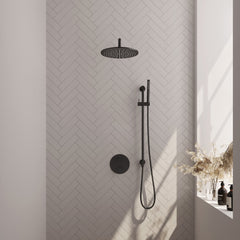 Brauer Edition inbouw regendoucheset 3-weg rond - 30cm hoofddouche - gebogen wandarm - staafhanddouche - glijstang - Mat Zwart