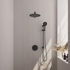 Brauer Edition inbouw regendoucheset 3-weg rond - 30cm hoofddouche - rechte wandarm - 3 standen handdouche - glijstang - Mat Zwart