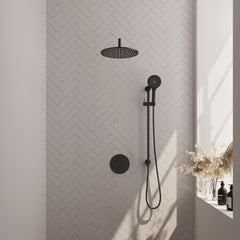 Brauer Edition inbouw regendoucheset 3-weg rond - 30cm hoofddouche - gebogen wandarm - 3 standen handdouche - glijstang - Mat Zwart
