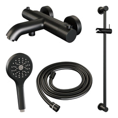 Brauer Stripe opbouw bad thermostaatkraan glijstangset - met 3-standen handdouche - Mat Zwart