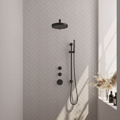 Brauer Stripe inbouw regendoucheset met 2 stopkranen - rechte wandarm - staafhanddouche - glijstang - Mat Zwart