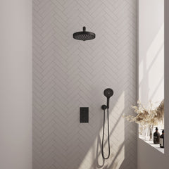 Brauer Stripe thermostatische inbouw regendouche rechthoekig - rechte wandarm - 3-standen handdouche - wandhouder - Mat Zwart