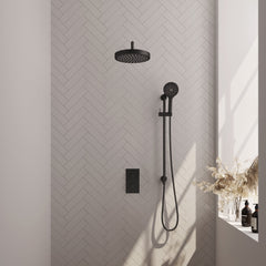 Brauer Stripe thermostatische inbouw regendouche rechthoekig - gebogen wandarm - 3-standen handdouche - glijstang - Mat Zwart