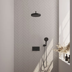 Brauer Stripe inbouw regendoucheset met drukknoppen - gebogen wandarm - 3-standen handdouche - wandhouder - Mat Zwart