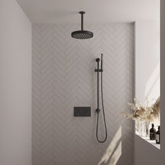 Brauer Stripe inbouw regendoucheset met drukknoppen - 20cm plafondbuis - staafhanddouche - glijstang - Mat Zwart