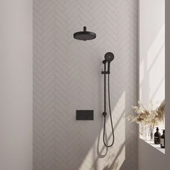 Brauer Stripe inbouw regendoucheset met drukknoppen - rechte wandarm - 3-standen handdouche - glijstang - Mat Zwart